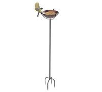 EFUTURETIME Abbeveratoio per Uccelli da Giardino in Metallo con Supporto φ 26 × 115 cm Vaschetta per Uccelli Vassoio Regolabile in Altezza con 3 Sculture di Uccelli per Esterno Balcone, Bronzo