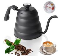 EFUTURETIME Bollitore Collo di Cigno con Termometro in Acciaio Inossidabile 1.2 L, Bollitore per Caffè e Tè, Gooseneck Kettle per Piani di Cottura a Gas e a Induzione, Nero