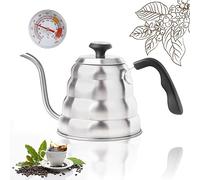 EFUTURETIME Bollitore Induzione Termometro in Acciaio Inossidabile 1.2 L, Bollitore per Caffè e Tè, Gooseneck Kettle per Piani di Cottura a Gas e a Induzione, Argento Spazzolato
