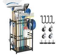 efuturetime Organizer per Attrezzi da Giardino 35 Slot, Porta Attrezzi da Giardino in Metallo con 3 Livelli e Ruote 80×43×30cm per Riporre Scope, Pale e Rastrelli per Garage, Rimessa