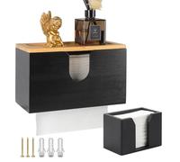 EFUTURETIME Set di Dispenser per H2 Asciugamani di Carta in Bambù, Dispenser di Carta a Parete Con Coperchio Magnetico - Piccola Scatola per Fazzoletti, Nero