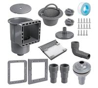 efuturetime Set Skimmer Piscina Fuori Terra 10 Pezzi, Skimmer da Parete con Bocchetta d'aspirazione, Grande Cestello Skimmer, Attacco Tubo 32/38 mm per Piscina a Parete d'Acciaio, Grigio