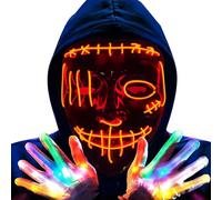 Efymosce Maschera LED Halloween, Maschera di Pirata con Set di Guanti Luminosi a LED, 3 Modalità di Luci, La Notte Del Giudizio per Festa in Costume o Carnevale (A)