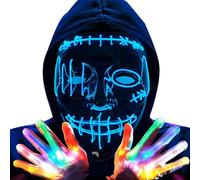 Efymosce Maschera LED Halloween, Maschera di Pirata con Set di Guanti Luminosi a LED, 3 Modalità di Luci, La Notte Del Giudizio per Festa in Costume o Carnevale (B)