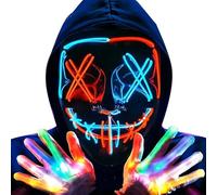 Efymosce Maschera LED Halloween, Maschera di Purge con Set di Guanti Luminosi a LED, 3 Modalità di Luci, La Notte Del Giudizio per Festa in Costume o Carnevale (A)