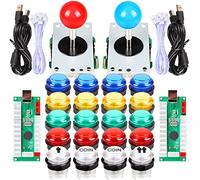 EG STARTS Kit Arcade Classico Fai da Te USB LED Encoder per PC Console Giochi 2x Joystick 8 Vie 20x Pulsanti Luminosi 5V per Mame Jamma (Rosso/Blu + Mix Colori)