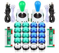 EG STARTS Kit fai da te per giochi arcade per 2 giocatori, parte 2 ellisse ovale pipistrello joystick maniglie + 20 pulsanti arcade illuminati a LED, kit verde e blu