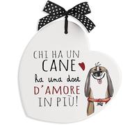 Egan Formella Collezione Pensieri & Parole. Formella in Ceramica di Colore Bianco con Scritta Chi ha Un Cane ha Una dose d'Amore in più. Misure: 14x14 cm. La refernza è 186005