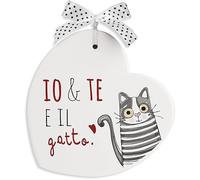 Egan Formella Collezione Pensieri & Parole. Formella in Ceramica di Colore Bianco con Scritta Io & Te e Il Gatto. Misure: 14x14 cm. La refernza è 186004