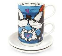 Egan PWM02I/B Set Tazze Caffe, Modello Sweet Love, Porcellana, Blu, 2 unità, 80 ml
