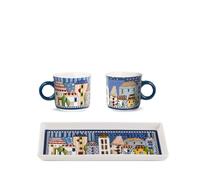 Egan Set 2 Mini Mug da 90 ml con Vassoio Paese Mio Blu misure 19X9 cm