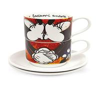 Egan PWM02I/S Set Tazze Caffe, Modello Sweet Love, Porcellana, 80 ml, Rosso, 4 Pezzi, 2 unità