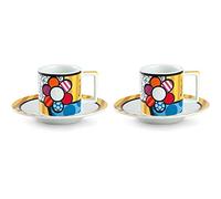 Egan Set 2 Tazzine da caffè in porcellana con Fiore e Piattini linea Britto 90 ml.
