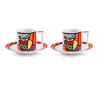 Egan Set 2 Tazzine caffè con Piattino Collezione Britto Icons. Oggetto Realizzato in Porcellana Multicolore. Dimensione: 5,6X7,7 cm. La referenza è PBT02/1ME