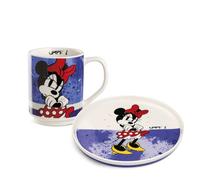 Egan Set di piatti e tazze impilabili, collezione I AM di Topolino e Minnie, in porcellana, lavabile in lavastoviglie e adatto al microonde, set per colazione caffè e snack (viola MINNIE)