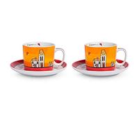 EGAN Set Tazze Colazione C/Piatt Le Casette Rosso