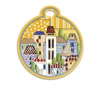 Egan Sottopentola Collezione Paese Mio. Sottopentola in Ceramica Smaltata di Colore Giallo con Fantasia a Paesaggio. Misure: 17x19 cm. La refernza è 121026