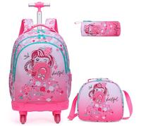 Egchescebo Set di 3 zaini con rotelle 45,7 cm per ragazze e ragazzi con borsa per il pranzo e astuccio, borse scolastiche, 18, Zaini da viaggio