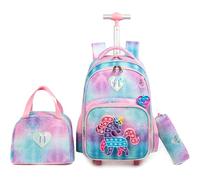 Egchescebo Zaino con Rotelle per Ragazze Carrello Porta Trolley Scuola Primaria Astuccio Bambina Giocattolo di Unicorno Ragazza Ruote Lunch Box 17” 3PCS Borsa da Scuola a Rullo Ragazze Bambini Rosa