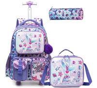 Egchescebo Zaino con Rotelle per Ragazze Carrello Porta Trolley Scuola Primaria Astuccio Bambina Multifunzionale di Sirena Ruote Lunch Box 17” 3PCS Borsa da Scuola a Rullo Ragazza Bambini Viola
