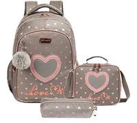 Egchescebo Zaino Scuola Media Elementare Bambina Amore Stitch Zainetto Asilo Ragazza Bambino Borsa Superiore Zaini per Bambini Bimba Borsetta Valigia Regalo 17" 3Pcs Astuccio Caffè