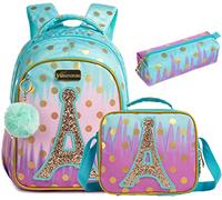 Egchescebo Zaino Scuola Media Elementare Bambina Lettera A Pilone Stitch Zainetto Asilo Ragazza Bambino Borsa Superiore Zaini per Bambini Bimba Borsetta Valigia Regalo 17" 3Pcs Astuccio Blu