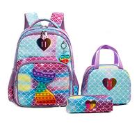 Egchescebo Zaino Scuola Media Elementare Bambina Sirena Giocattolo Stitch Zainetto Asilo Ragazza Bambino Borsa Superiore Zaini per Bambini Bimba Borsetta Valigia Regalo 17" 3Pcs Blu