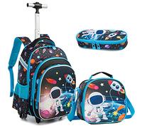 Egchescebo Zaino Trolley Scuola Astronauta dal Guscio Duro Elementare Bambino Ragazzi con Ruote Regoli da Viaggio Carrello Porta per La Bimba Ragazzo Media Asilo Superiori Rotelle 16" 3Pcs Blu