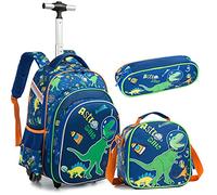 Egchescebo Zaino Trolley Scuola Dinosauri dal Guscio Duro Elementare Bambino Ragazzi con Ruote Regoli da Viaggio Carrello Porta per La Bimba Ragazzo Media Asilo Superiori Rotelle 16" 3Pcs Verde