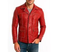 eGenius Brad Pitt Fight Club Tyler Durden - Giacca da motociclista in pelle rossa da motociclista, per cosplay, giacca da moto in pelle rossa, Rosso, XS
