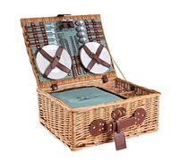 eGenuss Cestino da Picnic in Vimini per 4 Persone con Scompartimento isotermico e Accessori Inclusi - Fantasia a Quadretti Verdi e Bianchi, 47 x 36 x 20 cm