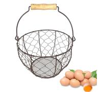 Egg Collecting Basket - Metal Wire Egg Holder With Handle, Countertop Storage Organizer For Fresh Eggs | Kitchen Pantry Farmhouse Home Vegetable Potato Produce
