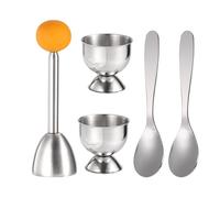 Egg Cracker Topper Set Morbido Strumento per Separare Uova Sode 2 Portauova, 2 Cucchiai di Metallo e 1 Tagliauova Morbido o Apriuova