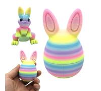 Egg di Pasqua Rainbow Bunny - Statuetta articolata da 1,97 pollici | Ornamento a sorpresa stampato in 3D - Coniglio comune flessibile all'interno di un guscio apribile per la decorazione dell'ufficio