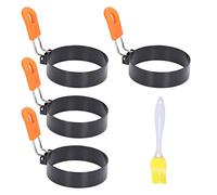 Egg Forms 4Pcs Set with Brush | Easy Demoulding & Heat Insulation | Stainless Steel Circle Egg Cooker for Fried Eggs/Burgers/Cakes | Kitchen Tool for Cooking Enthusiasts