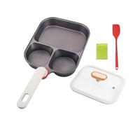 Egg Pan - 3 Compartment Breakfast Skillet, Titanium Nonstick Frying Pan with Lid and Silicone Spatula for Eggs, Pancakes, Cooking Convenience and Easy Cleanup During Home Breakfast Preparation