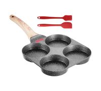 Egg Pan - 4-Cup Nonstick Pancake Frying Pan, Aluminum Egg Frying Skittle with Scraper and Oil Brush, 4-Cup Nonstick Cooking Tool for Pancakes, Hamburgers, Sandwiches, Home, Apartment, Dorm, RV