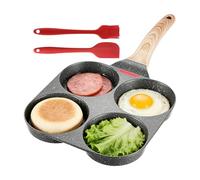 Egg Pan - 4-Cup Nonstick Pancake Pan, Wooden Handled Cooking Mini Frying Pans | Multi Section Griddle For Cooking Lovers Home Cooks Camping Picnic Kitchen Meal Prep Apartment Office Dorm RV Hotel