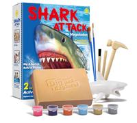 EGGBOX Kit di scavo di scheletro di Megalodonte per bambini Esplorare - Kit 2 in 1 di scavo e costruzione con Megalodonte graffiti, esperimenti di paleontologia e fossili