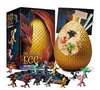 Eggbox Kit Scavo Uovo di Drago - Scava 12 Giocattoli di Drago con Attrezzi e Guida, Giocattolo Educativo STEM di Archeologia per Bambini 6 7 8 9 10 Anni