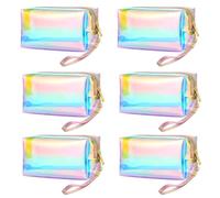eggigi 6 borse da spiaggia iridescenti trasparenti per il trucco, con cerniera, perfette come borsa per riporre oggetti, articoli di cancelleria, articoli da toeletta, ecc, Trasparente, Borsa da