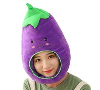 Eggplant Costume, Plush Fruit Headgear Adults, Funny Halloween Cosplay Hat, Soft Decorative Accessory for Easter Comic-Con Party Dress Up Christmas Events, 46x25cm