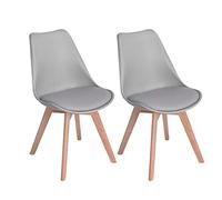 EGGREE - Set di 2 Sedie da Pranzo Stile Rétro con Gambe in Legno Massello di Faggio e Imbottitura Colore Grigio