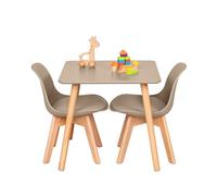 EGGREE Set di 2 Sedie per Bambini con Gambe in Legno, Sedia Piccola in PP+PU con Schienale per Cameretta per Bambini, Sedia da scrivania per Bambini,Khaki