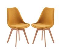 EGGREE Set di 2 Sedie Sala da Pranzo in Tessuto di Lino Sedie Imbottita per Cucina Ufficio Scandinave Design con Gambe in Legno di Faggio, Giallo