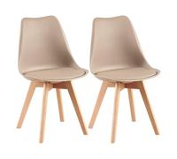 EGGREE Set di 2 Sedie Sala da Pranzo Sedie da Cucina con Gambe in Legno Sedie Ufficio Imbottita in Pelle PU Moderne Design, Kaki Chiaro