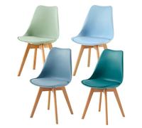 EGGREE Set di 4 Sedie da Sala da Pranzo con Gambe in Faggio Massiccio Cuscino in PU Sedie da Cucina Ufficio con Design Moderno e Scandinavo,Gelato Verde+Blu Chiaro+Morandi Azzurro+Turchese