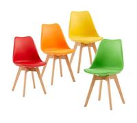 EGGREE Set di 4 Sedie da Sala da Pranzo con Gambe in Faggio Massiccio Schienale in Plastica e Cuscino in PU Sedie da Cucina Ufficio con Design Moderno e Scandinavo,Giallo+Rosso+Verde+Arancio