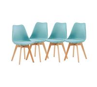 EGGREE Set di 4 Sedie Sala da Pranzo Sedie da Cucina con Gambe in Legno Sedie Ufficio Imbottita in Pelle PU Moderne Design, Blu Menta