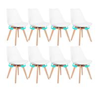 EGGREE Set di 8 Sedie da Pranzo Girevole,Sedia Girevole Senza Braccia, Sedie Imbottite con Gambe in Legno Massiccio, Bianco